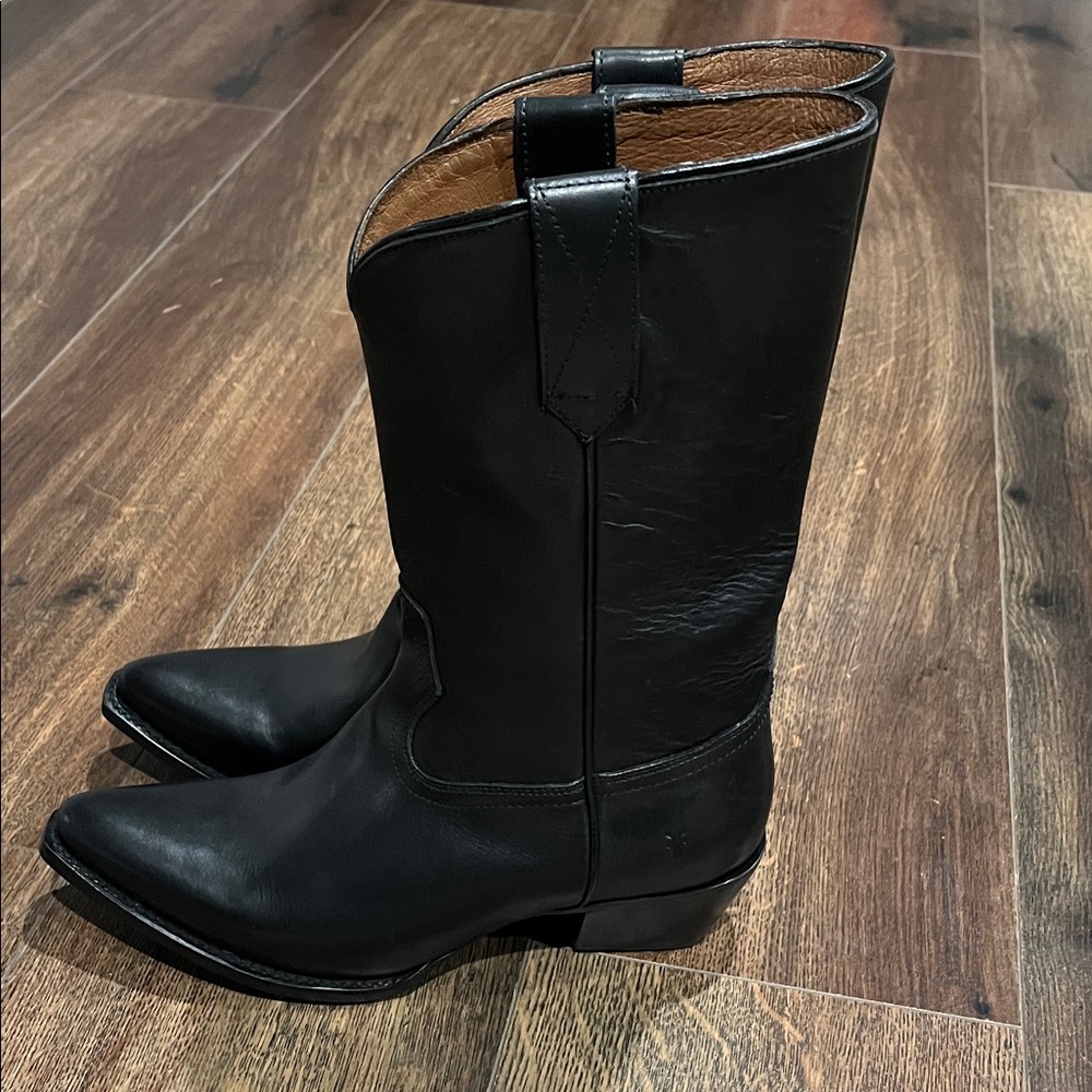 NEW FRYE SACHA MID PULL ON Black Leather Cowboy Boots - Picture 7 of 9